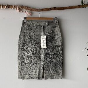 Vintage Phillip Noel Skirt Womens XS Grey Leather Abstract Print Pencil Retro